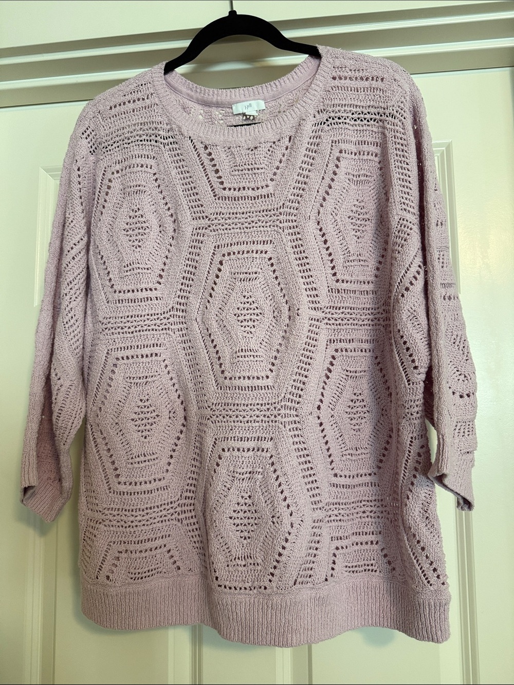 J. Jill Light Lavender Openwork Crochet Crewneck Sweater
